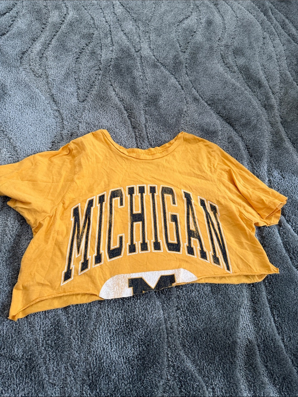 Michigan Cropped Tee - Yellow Graphic College Shirt medium